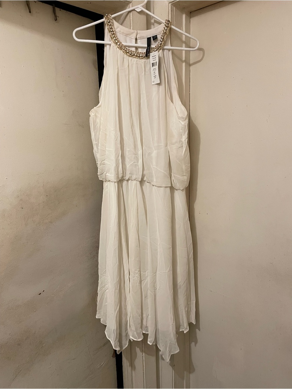Chiasso White Chiffon Halter Beaded Fit & Flare Knee Dress 22W Plus (Pls Read)